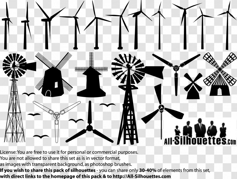 Windmill Silhouette Drawing Clip Art - Windpump - Flag Transparent PNG