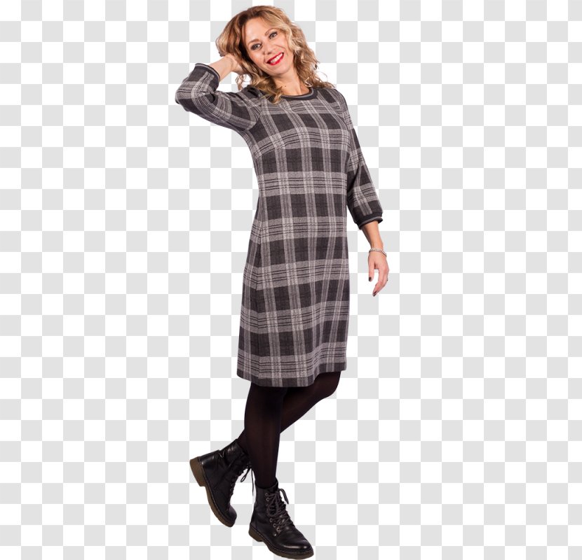 Tartan Sleeve Dress Outerwear Neck Transparent PNG