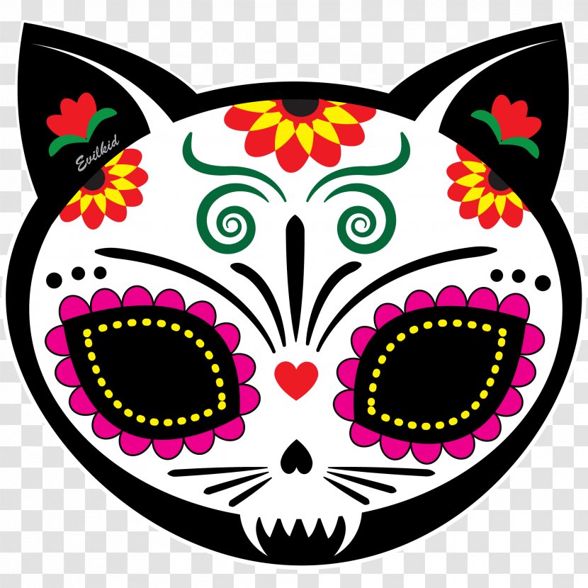 Calavera Cat Day Of The Dead Iron-on Skull - Headgear Transparent PNG