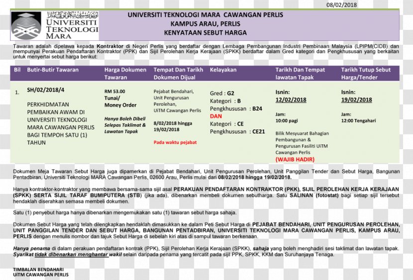 UiTM Perlis Web Page Information User Area - Uitm Transparent PNG
