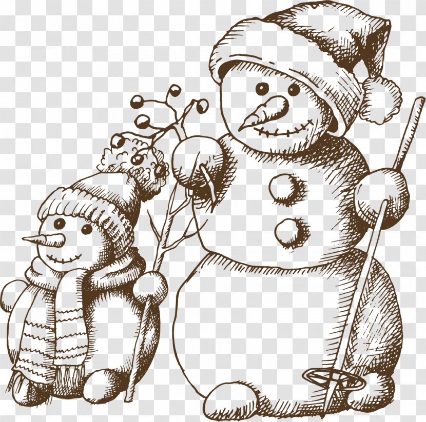 Drawing Christmas - Heart - Winter Snowman Sketch Material Transparent PNG