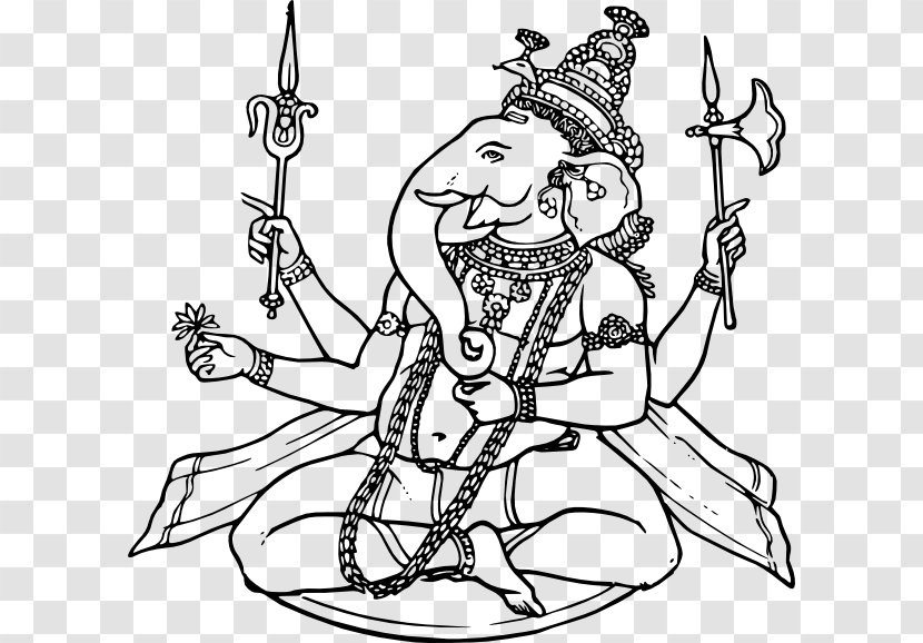 Ganesha Shiva Hanuman Sita Clip Art - Black And White - Ganpati Line Vector Transparent PNG