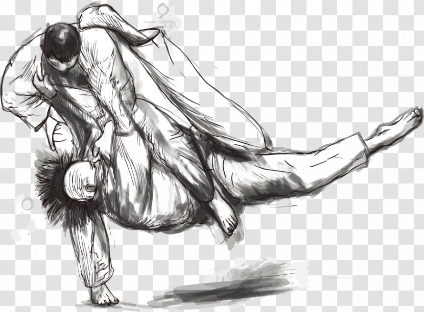 Judo Martial Arts Drawing Illustration - Monochrome Photography - Vector Wrestling Transparent PNG