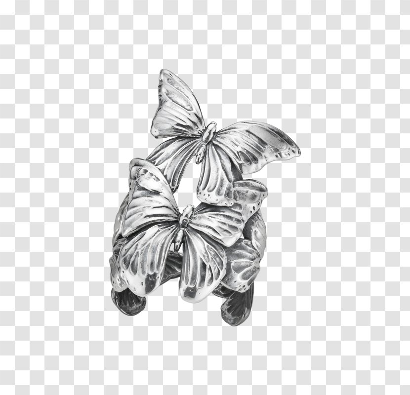 Sterling Silver Rhodium Ring Georg Jensen A/S - Black And White - Butterfly Transparent PNG