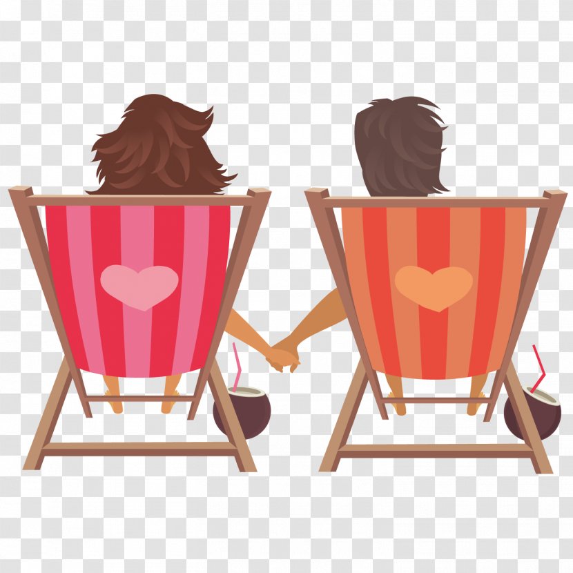 Table Deckchair Annual Leave Clip Art - Vacation - Seaside Couple Transparent PNG