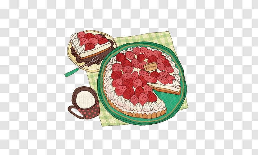 Jajangmyeon Birthday Cake Takoyaki Food Illustration - Watercolor - Strawberry Hand Painting Material Picture Transparent PNG