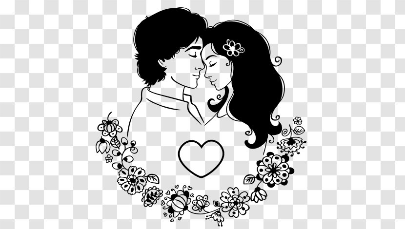 Love Illustration Drawing Kiss Gratitude - Cartoon - Amor Preto E Branco Transparent PNG