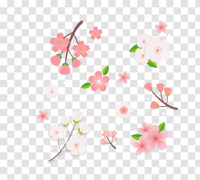 Cherry Blossom Pink Clip Art - Petal - Vector Color Decorative Pattern Japan Transparent PNG