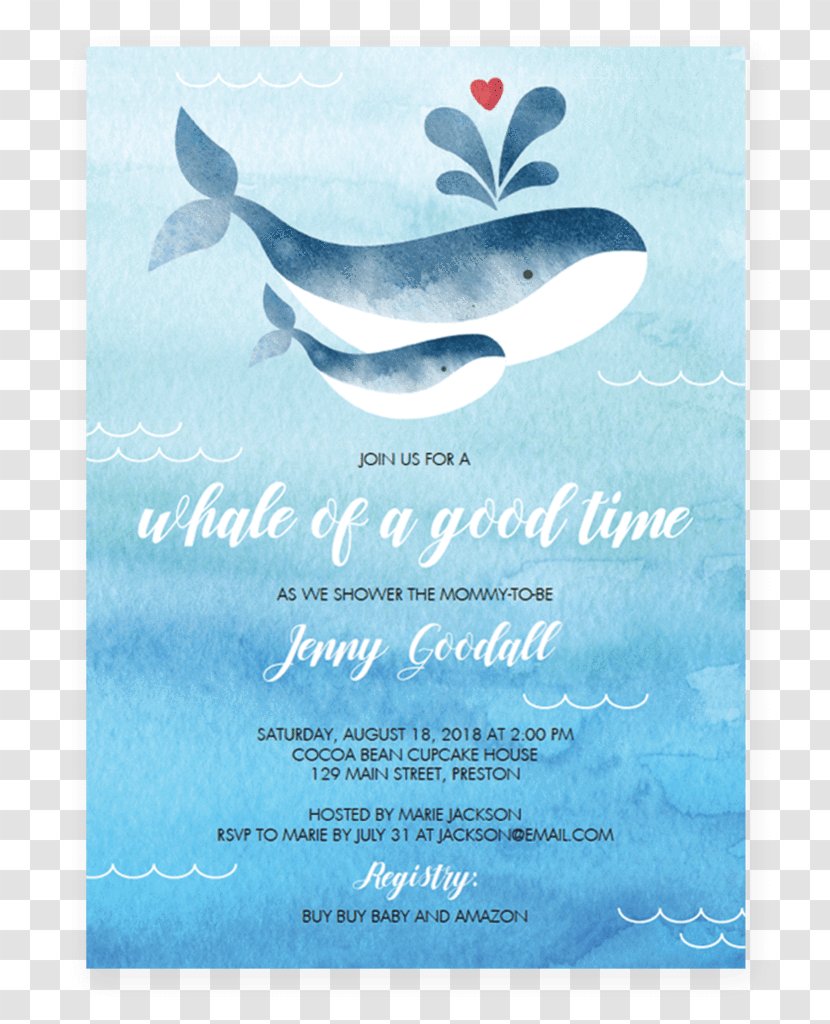 Wedding Invitation Baby Shower Paper Cetacea - Blue Whale - Watercolor Transparent PNG