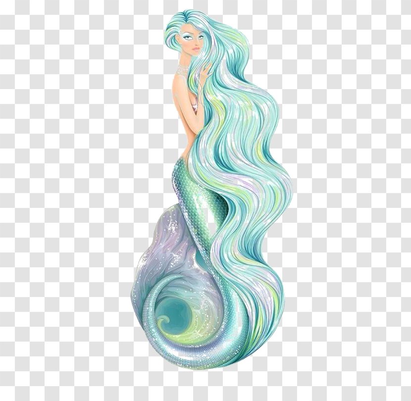 Ariel Mermaid Drawing Siren Fairy - Long Hair - Blue Transparent PNG