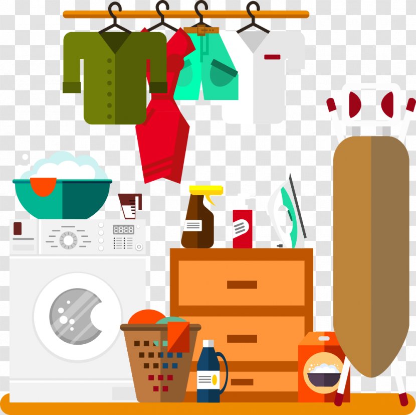 Laundry Room Washing Machine Ironing - Vector Drying Clothes And Machines Transparent PNG