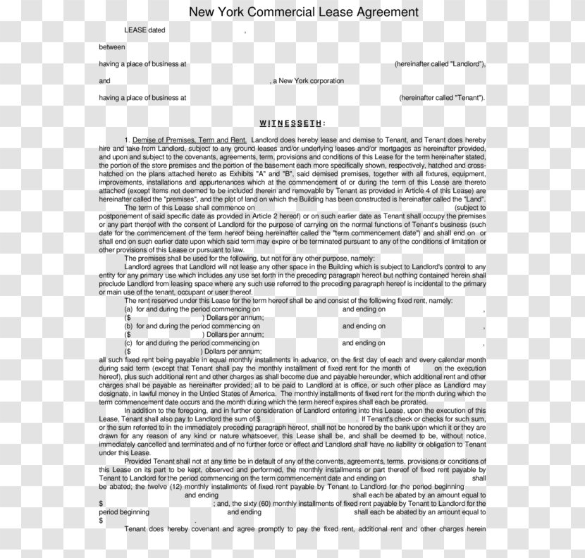 New York City Lease Rental Agreement Contract Form - Landlord - Maccorkell Legal Commercial Transparent PNG