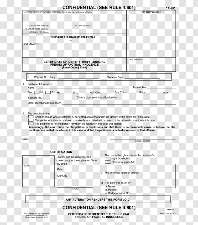 Document Court Crime Actual Innocence Form - Template Transparent PNG