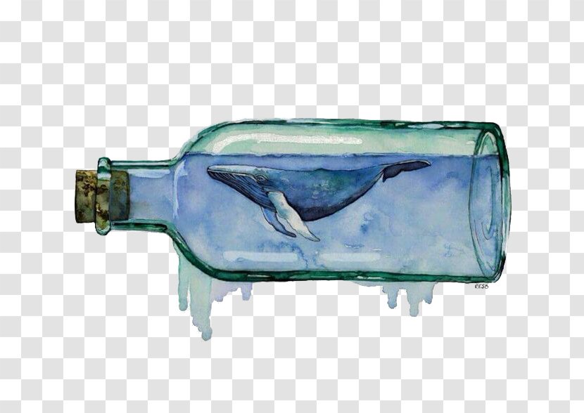 Paper Watercolor Painting Drawing Whale - Vase - Blue Wishing Bottle Transparent PNG