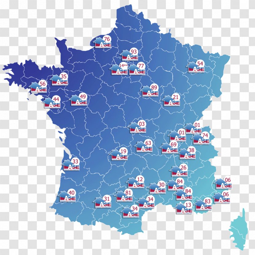 Departments Of France Vector Graphics Map Clip Art - Blue Transparent PNG