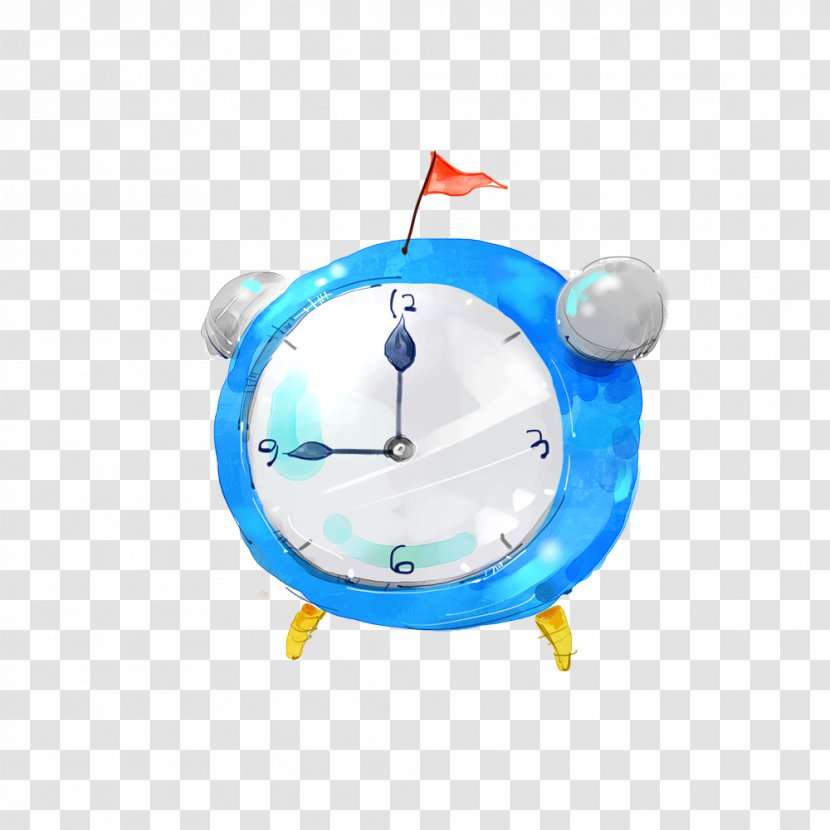 Watercolor Painting Cartoon Illustration - Blue Alarm Clock Transparent PNG