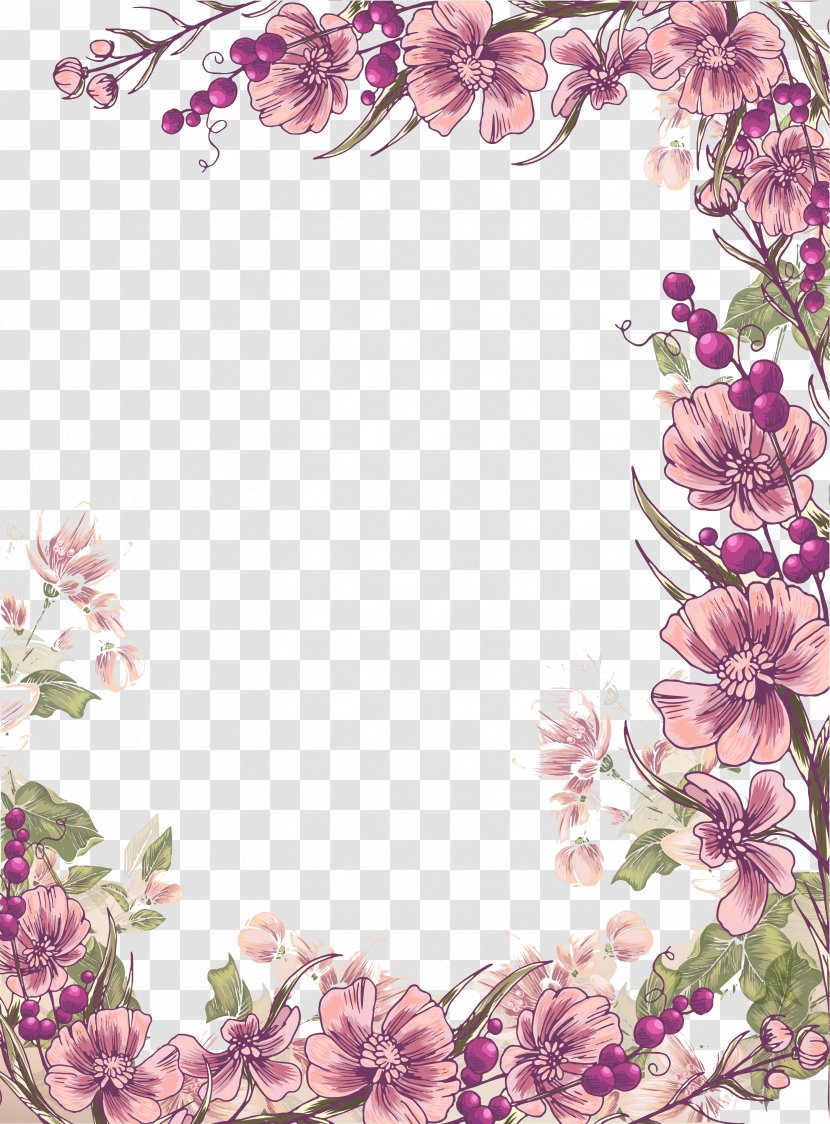 Flower Floral Design Euclidean Vector Illustration - Picture Frame - Ink Purple Flowers Border Background Transparent PNG
