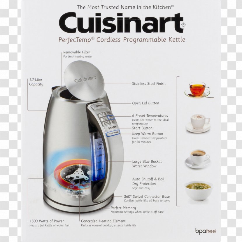 Electric Kettle Cordless Cuisinart Stainless Steel - Dcc3200 Transparent PNG