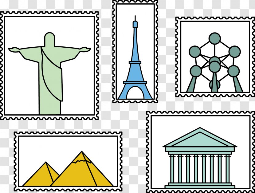 London Eye Egyptian Pyramids Eiffel Tower - Postage Stamp - Pyramid Stamps Transparent PNG