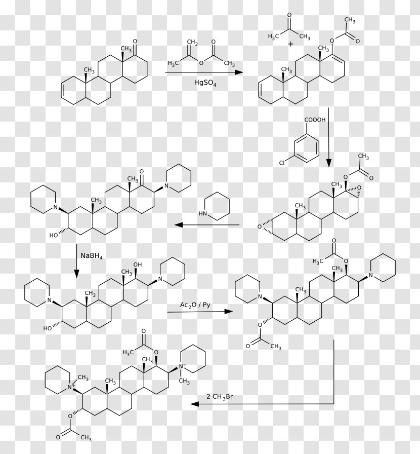 Pancuronium Bromide Chemical Synthesis Neuromuscular-blocking Drug Chemistry - Monochrome - Steroid Transparent PNG