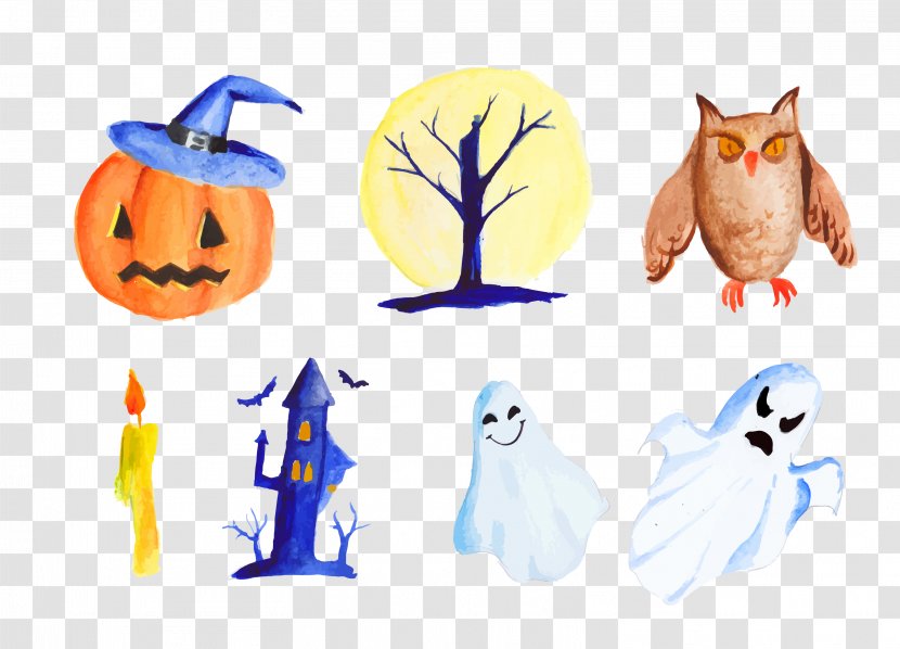Halloween Symbols Watercolor Painting Drawing - Decorative Elements Horror Transparent PNG