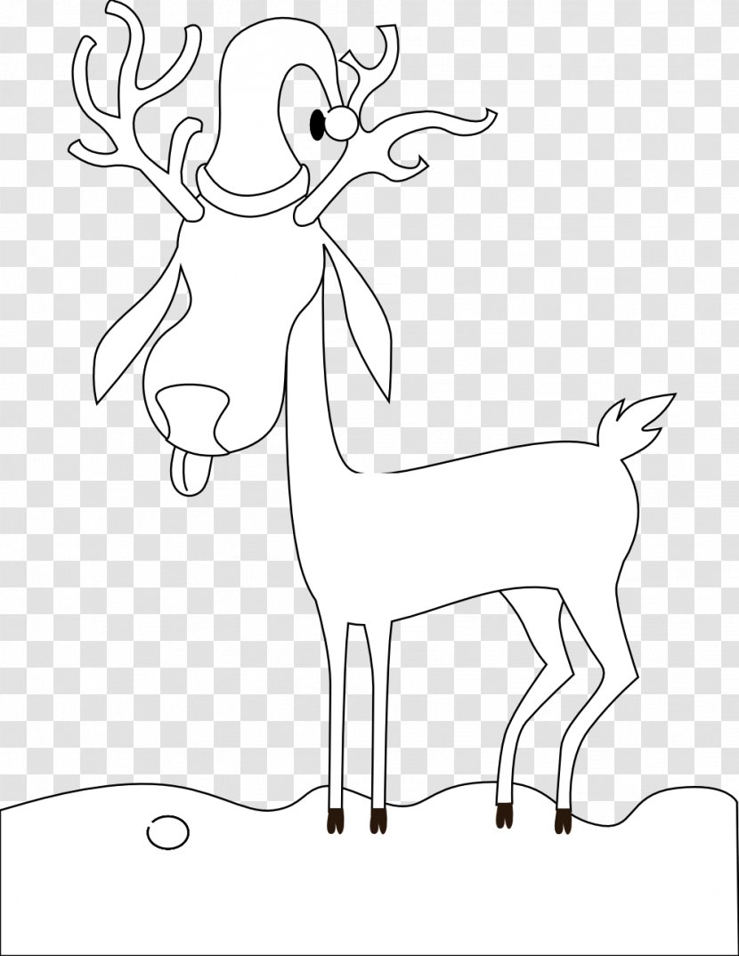 Reindeer Line Art Drawing Black And White Clip - Horn Transparent PNG