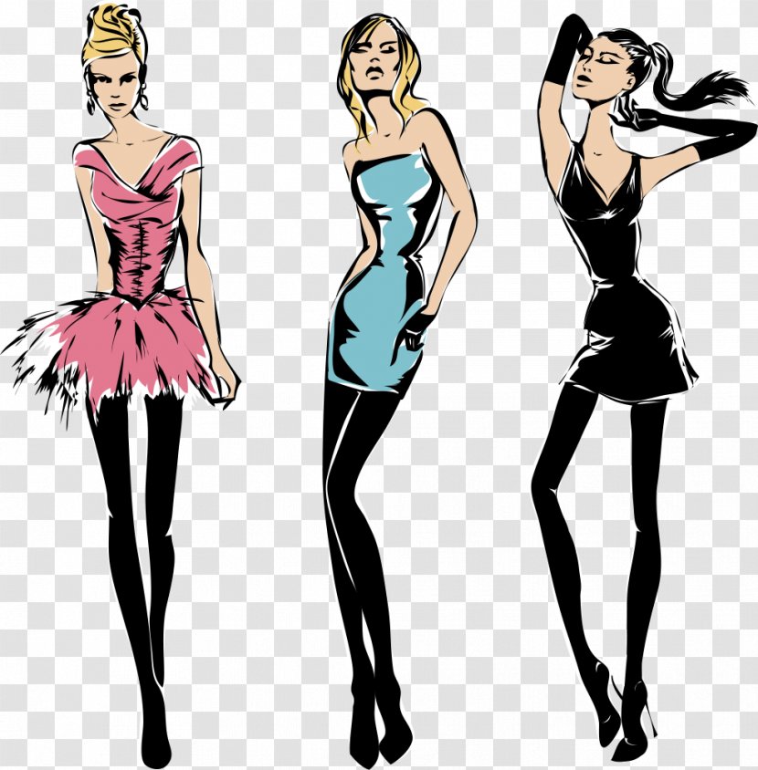 Fashion Gown Cartoon Illustration - Heart - Vector Three Women Transparent PNG