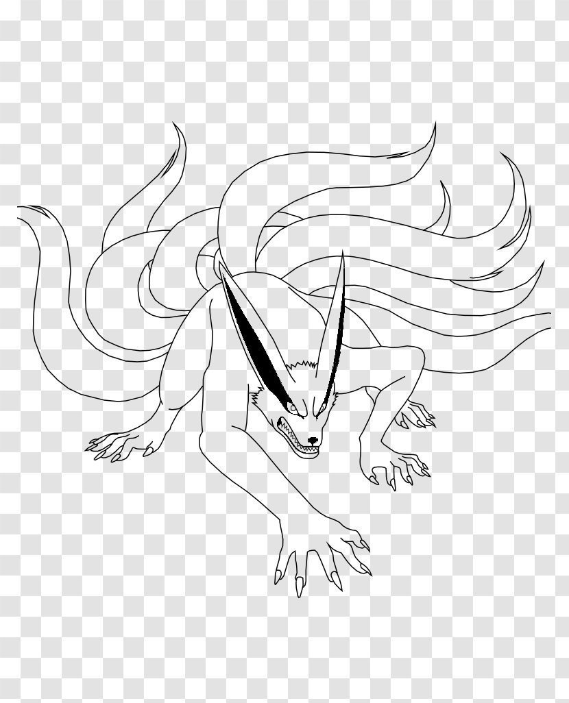 Black And White Nine Tailed Fox Naruto Uzumaki Drawing Kurama Visual Arts Transparent Png