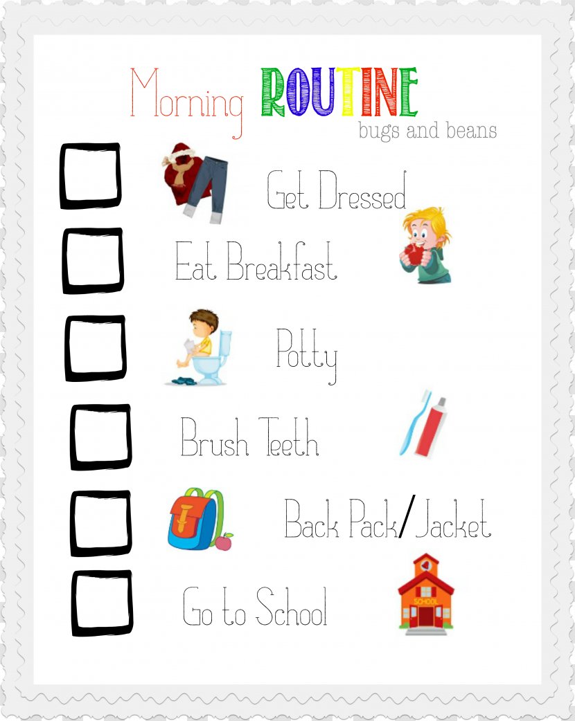 Template School Chore Chart Clip Art - Brand - Morning Routine Transparent PNG