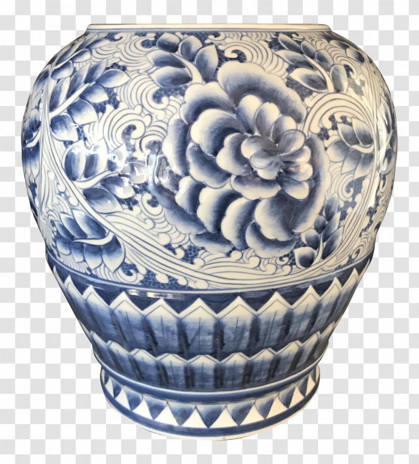Vase Blue And White Pottery Ceramic Cobalt - Urn Transparent PNG