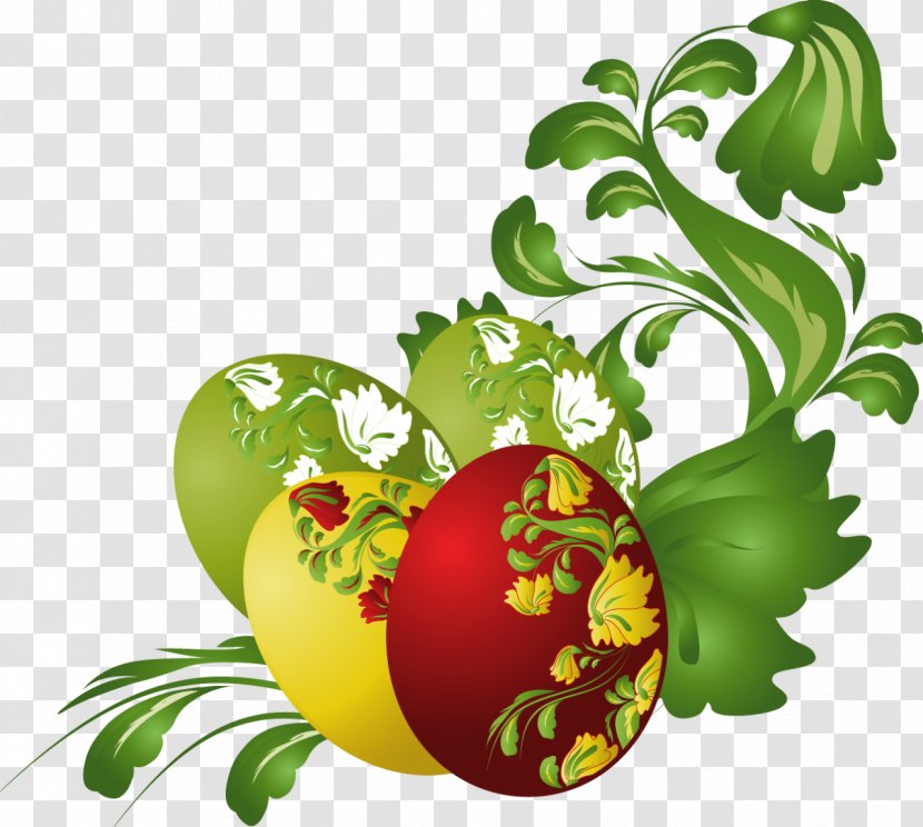 Easter Bunny Egg Illustration - Ornament - 3 Eggs Flowers Green Leaves Transparent PNG