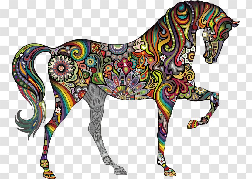 Horse Wall Decal Black Color Pattern - Flower - Colorful Animals Creative Personality Transparent PNG