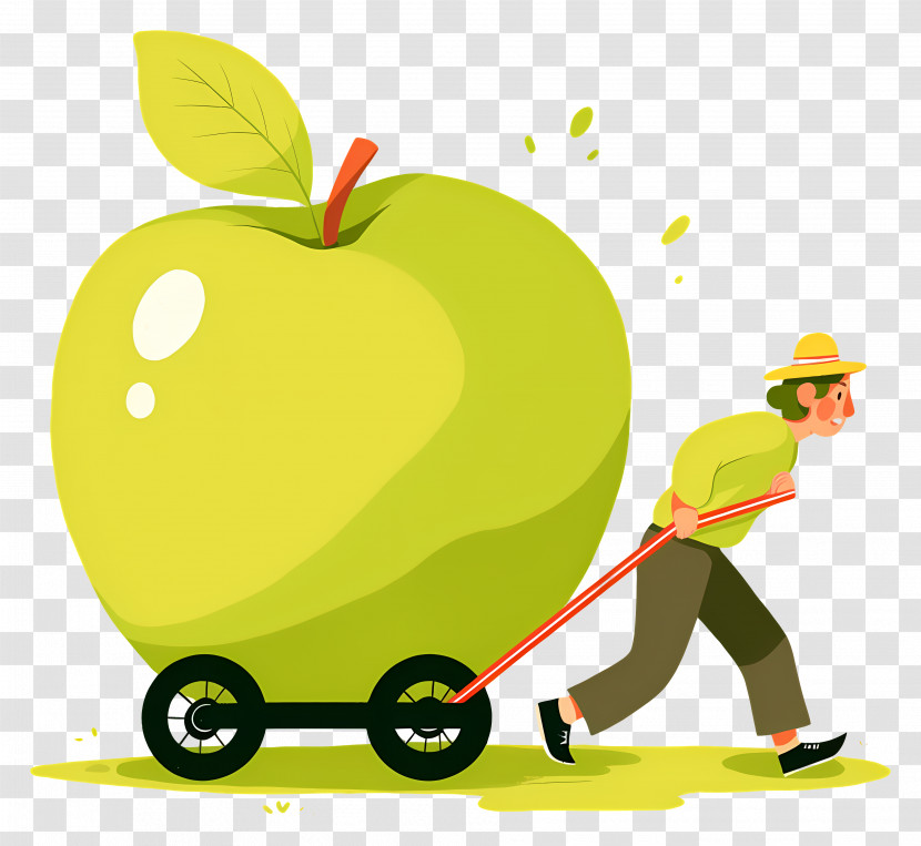 Man Pulling Apple - Cartoon Man Pulling A Giant Apple Transparent PNG
