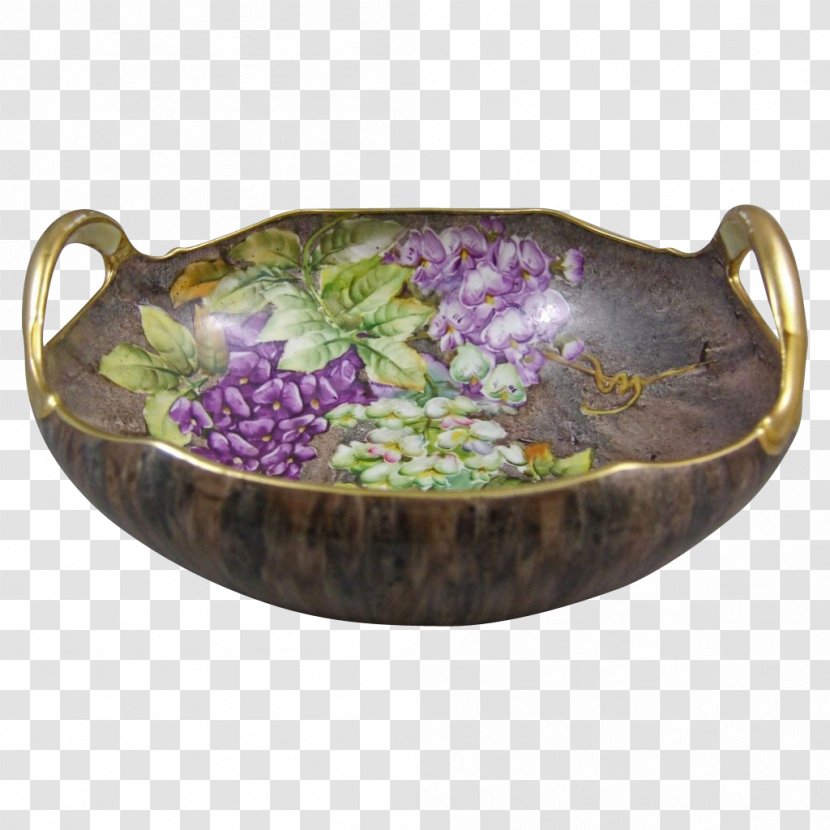 Ceramic Bowl Purple - Hand-painted Flowers Decorated Transparent PNG