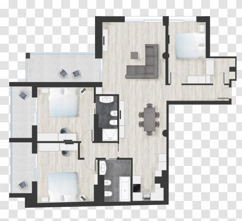 Living Room Apartment Bedroom Terrace - Facade - Three Rooms And Two Transparent PNG