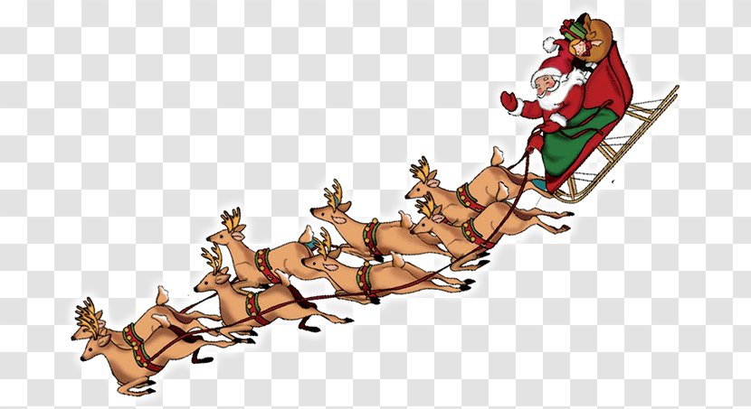 Reindeer Santa Claus Rudolph Clip Art - Santa's Sleigh Transparent PNG