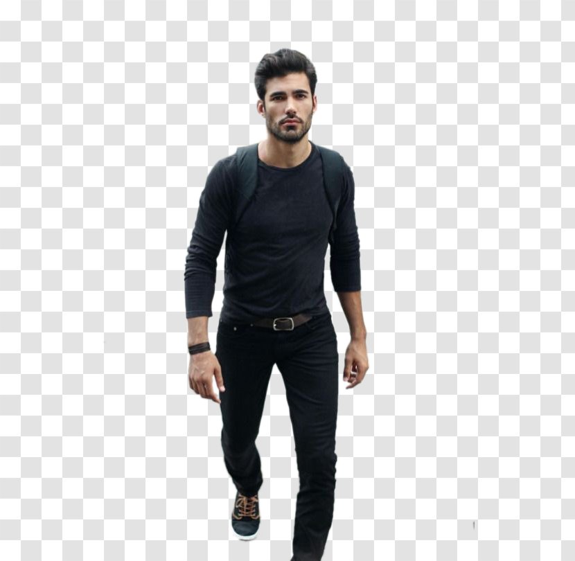 T-shirt Jeans Slim-fit Pants Clothing - Neck - Handsome Male Model In Europe And America Transparent PNG