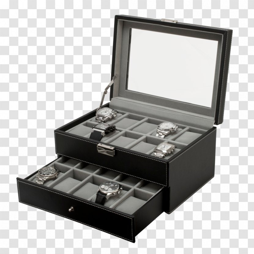 Box Watch Jewellery Display Case Leather - Silver - Glass Transparent PNG