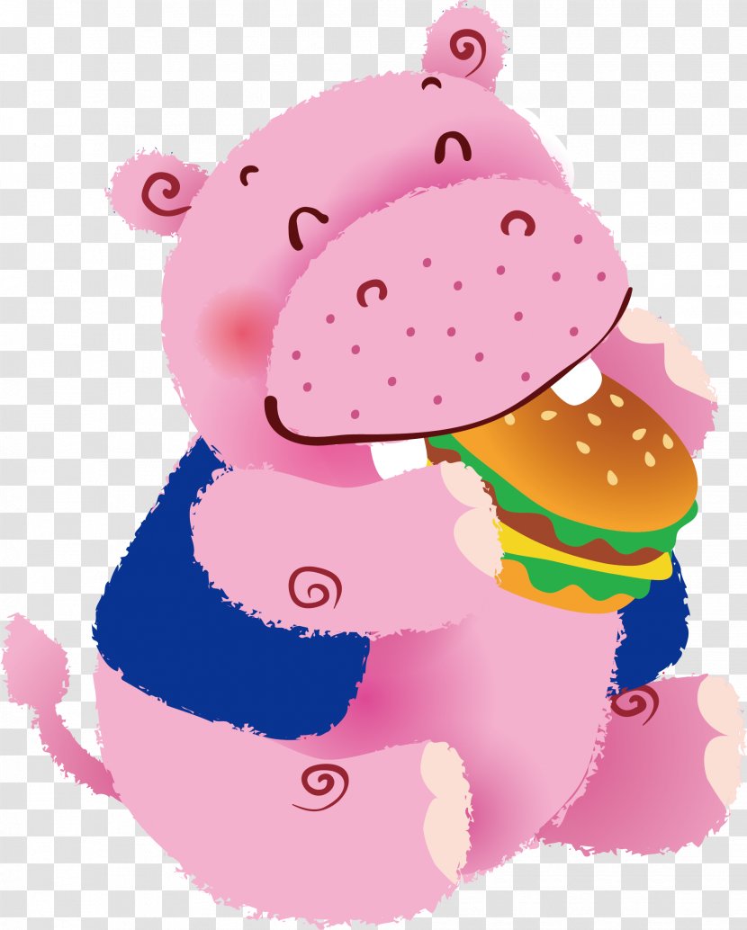 Hippopotamus Clip Art - Pixel - Eating Hamburgers Hippo Vector Transparent PNG