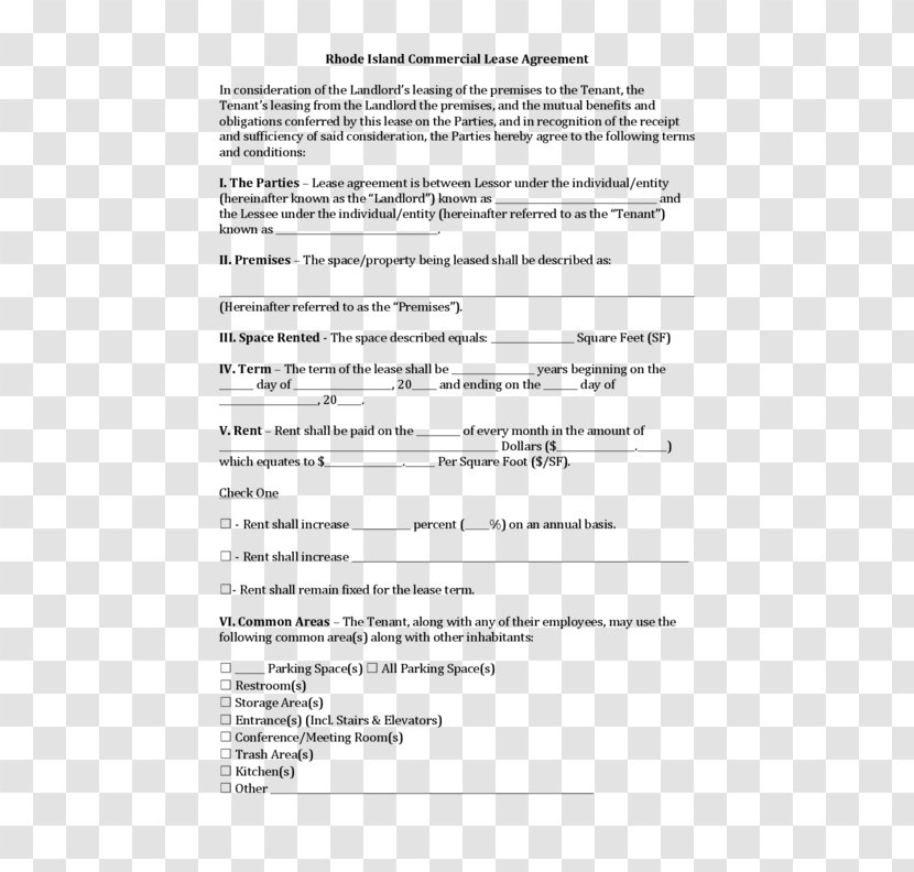 Rental Agreement Lease Contract Form Template - Landlord Transparent PNG