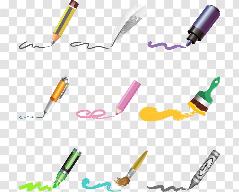 Colored Pencil Drawing - Technology - All Kinds Of Handwriting, Pencils, Pens, Transparent PNG