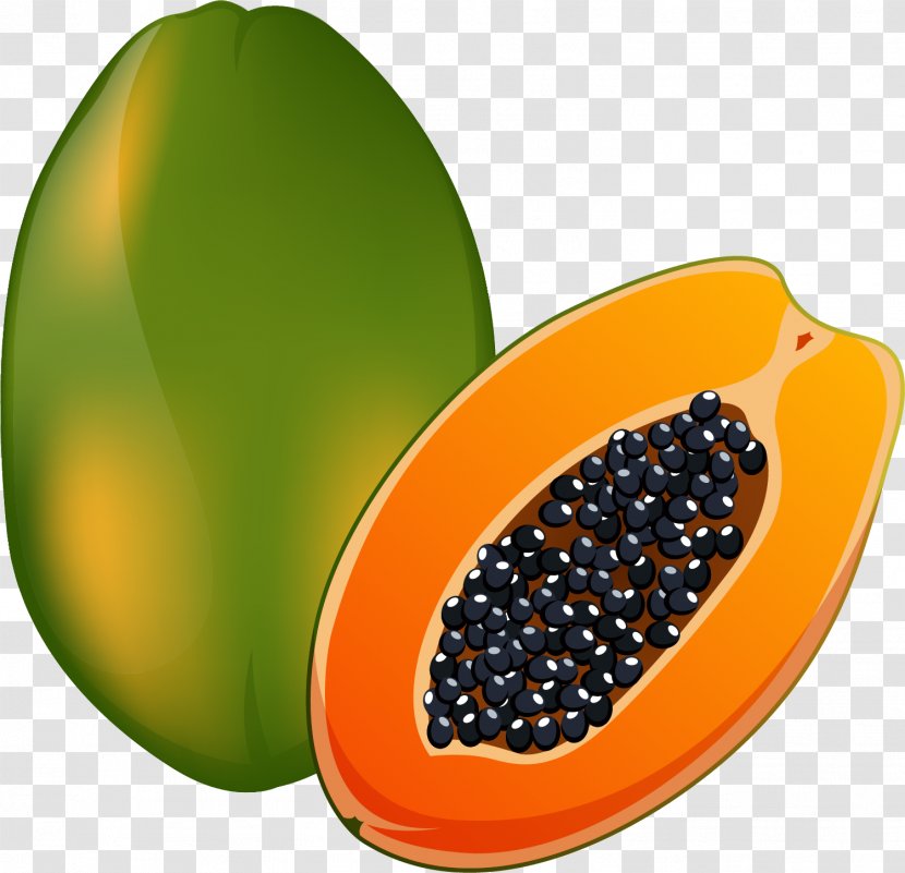Papaya Illustration - Superfood - Cut Half Of The Transparent PNG