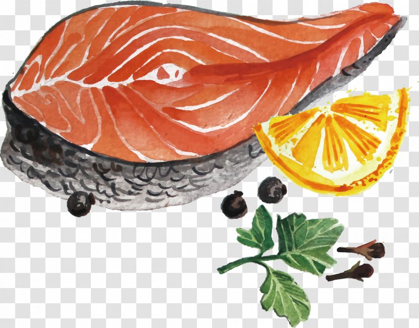 Coffee Tea Caviar Salmon Sashimi - Vector Painted Fish Lemon Transparent PNG
