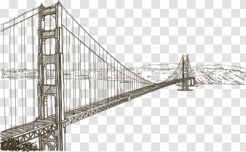 Golden Gate Bridge Statue Of Liberty Drawing - Art - Hand-painted Cross-sea Transparent PNG