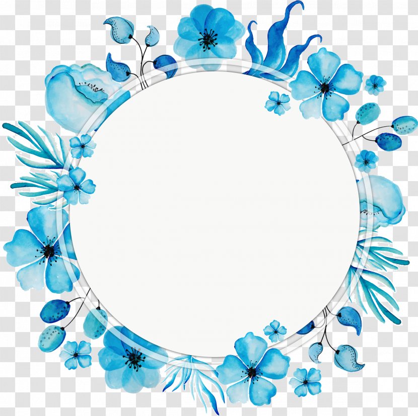 Flower - Drawing - Watercolor Blue Wreath Title Box Transparent PNG