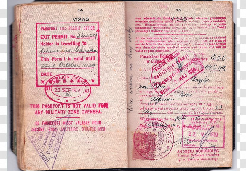 Italian Passport Second World War Travel Visa Consulate - British Indian Transparent PNG
