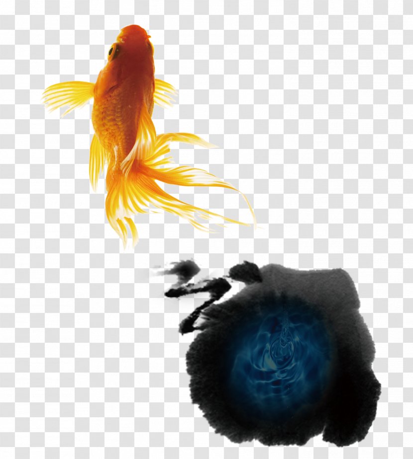 Goldfish Ink Wash Painting Chinese - Orange - Fish Transparent PNG