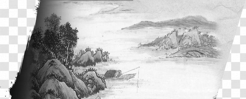Shan Shui Ink Wash Painting Chinese - Monochrome Transparent PNG