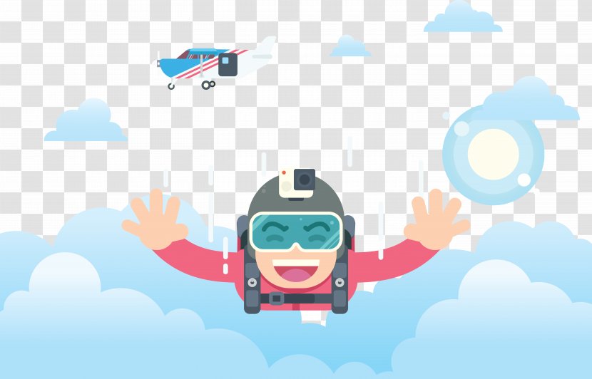 Airplane Parachuting Cartoon Illustration - From An Transparent PNG
