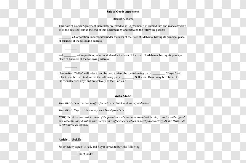 Document Contract Template Sale Of Goods Act 1979 - Microsoft Word - Campus Agreement Transparent PNG